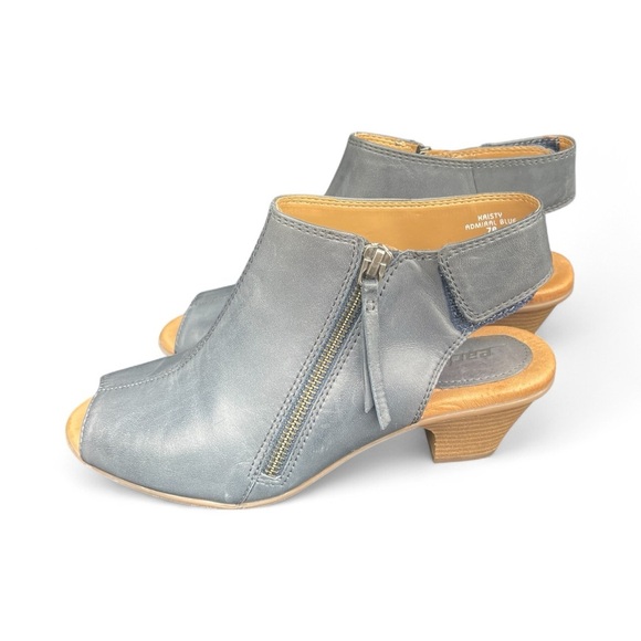 Earth Kristy Women's Admiral Blue Leather Heel Side Zip Bootie Peep Toe Sz 7B - Picture 3 of 9